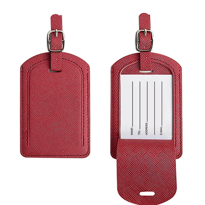 Custom PU Leather Flip-Top Luggage Tag, 7 × 11 cm Red color SKU reference