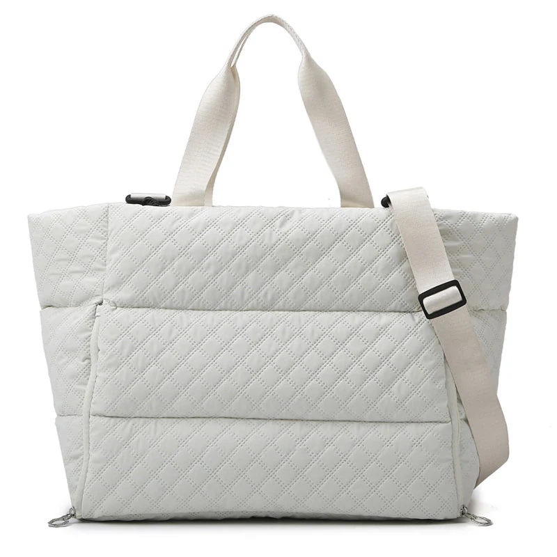 Quilted Puffer Weekender Travel Duffel White color SKU reference