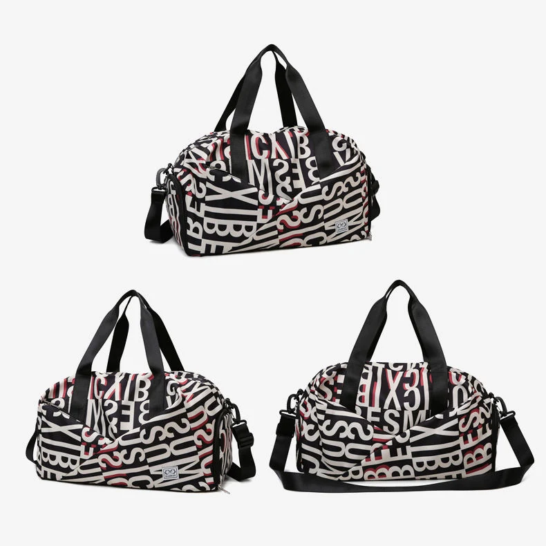 Letter-Print Gym Weekender with Shoe Compartment Black color SKU reference