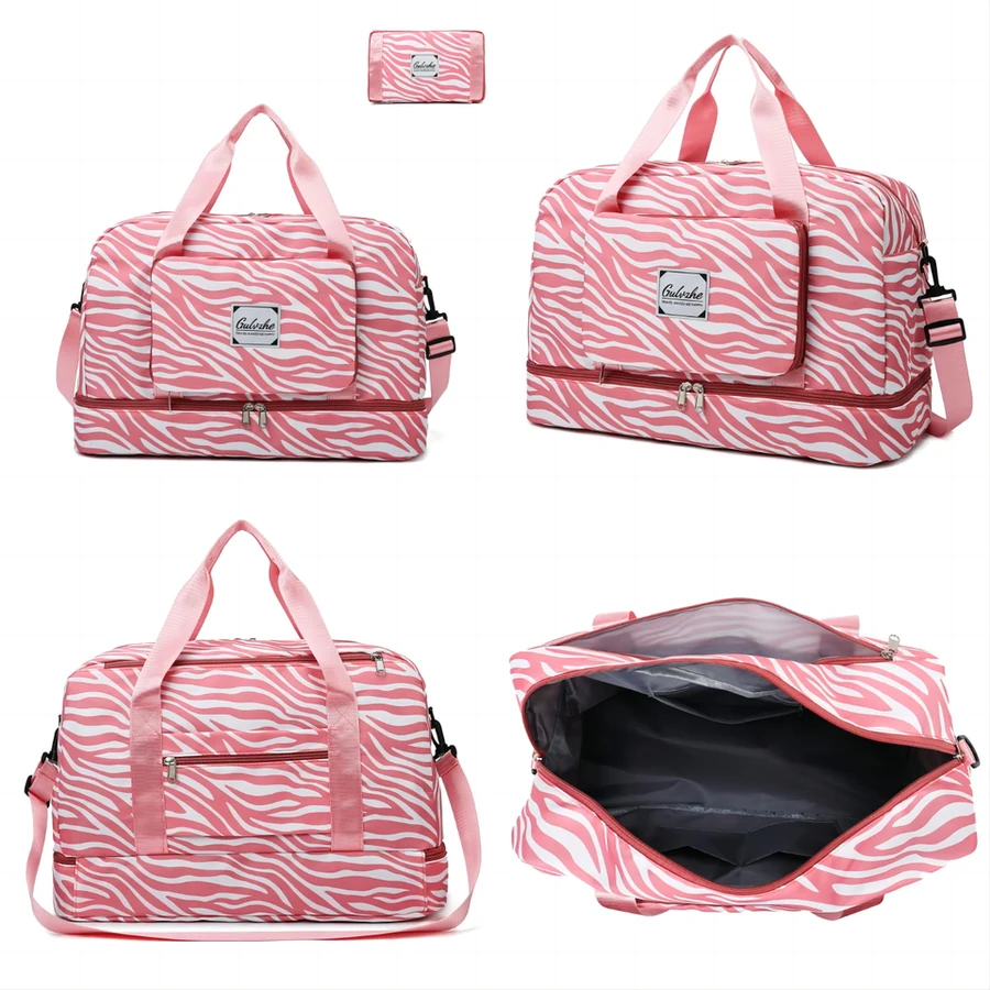 Zebra-Stripe Weekender Duffel with Shoe Compartment Pink color SKU reference