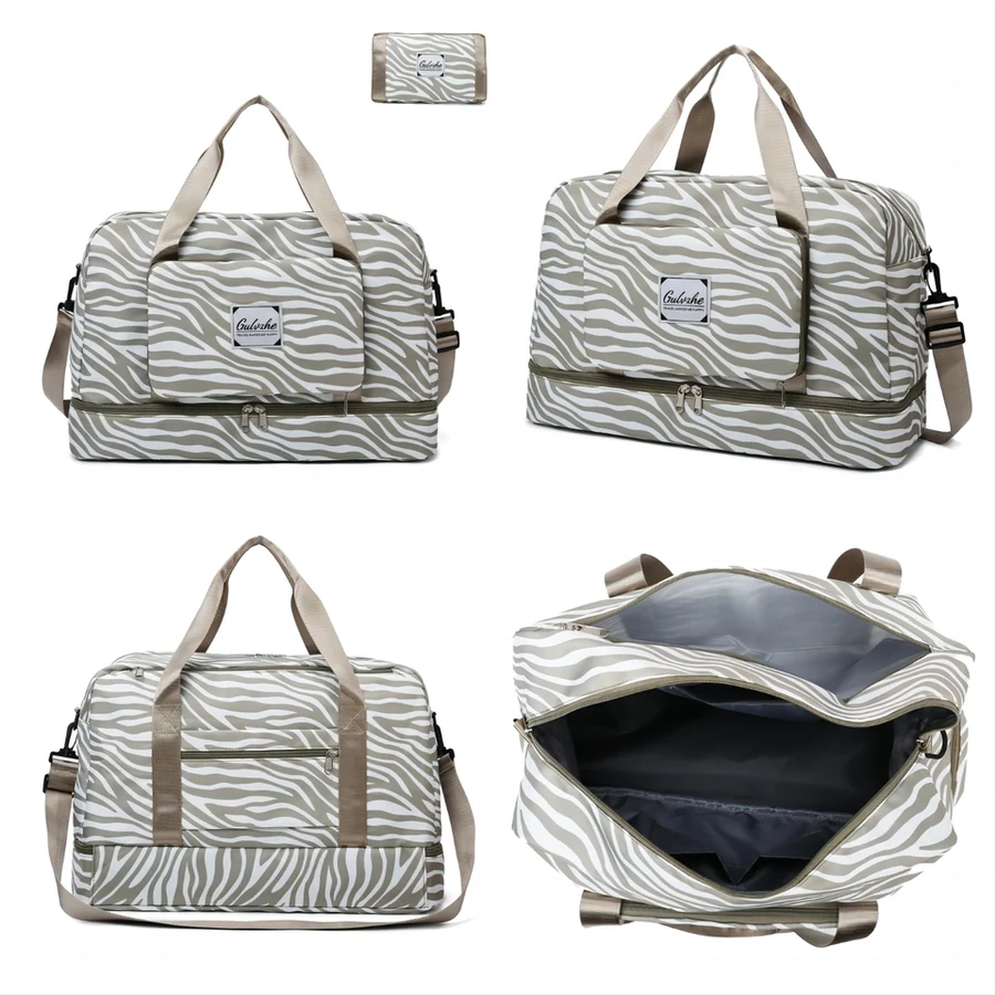 Zebra-Stripe Weekender Duffel with Shoe Compartment Gray color SKU reference
