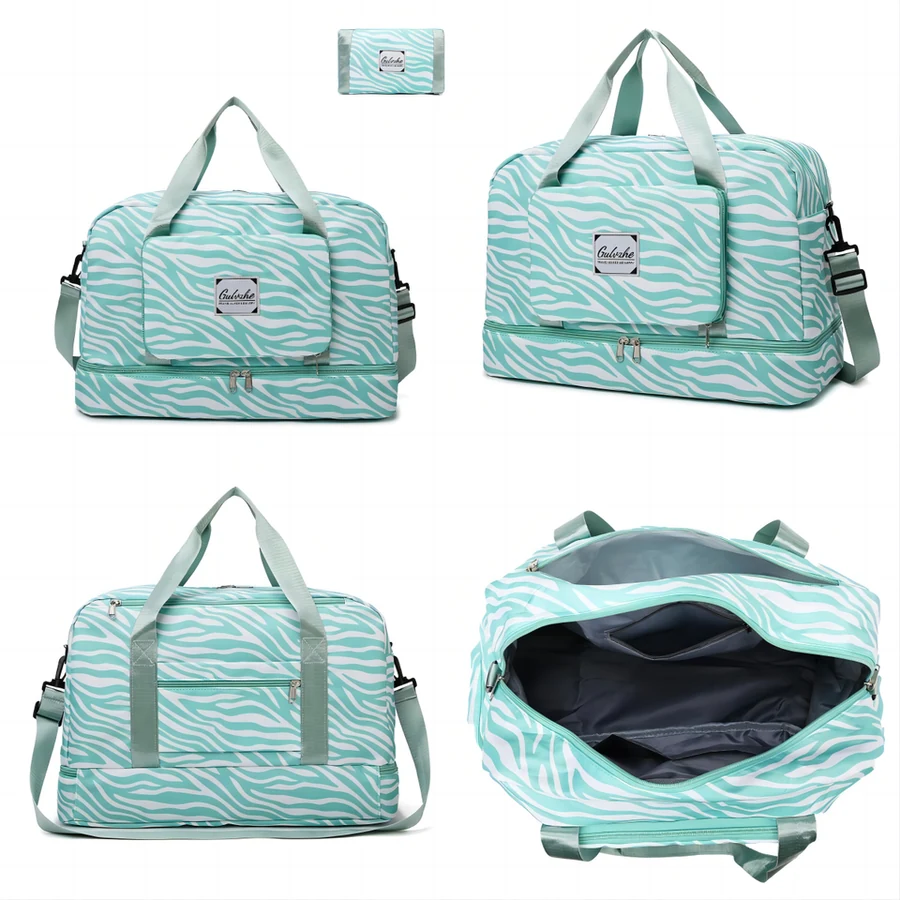 Zebra-Stripe Weekender Duffel with Shoe Compartment Sky Blue color SKU reference
