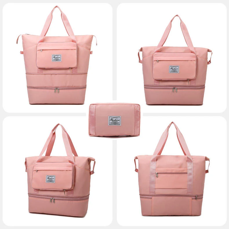 Foldable Expandable Gym Duffel with Shoe Pocket Pink color SKU reference