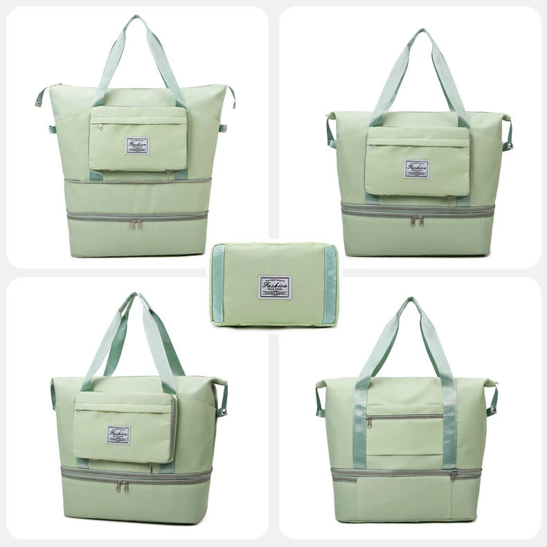Foldable Expandable Gym Duffel with Shoe Pocket Light Green color SKU reference