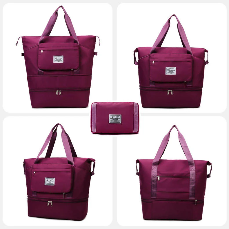 Foldable Expandable Gym Duffel with Shoe Pocket Dark Purple color SKU reference
