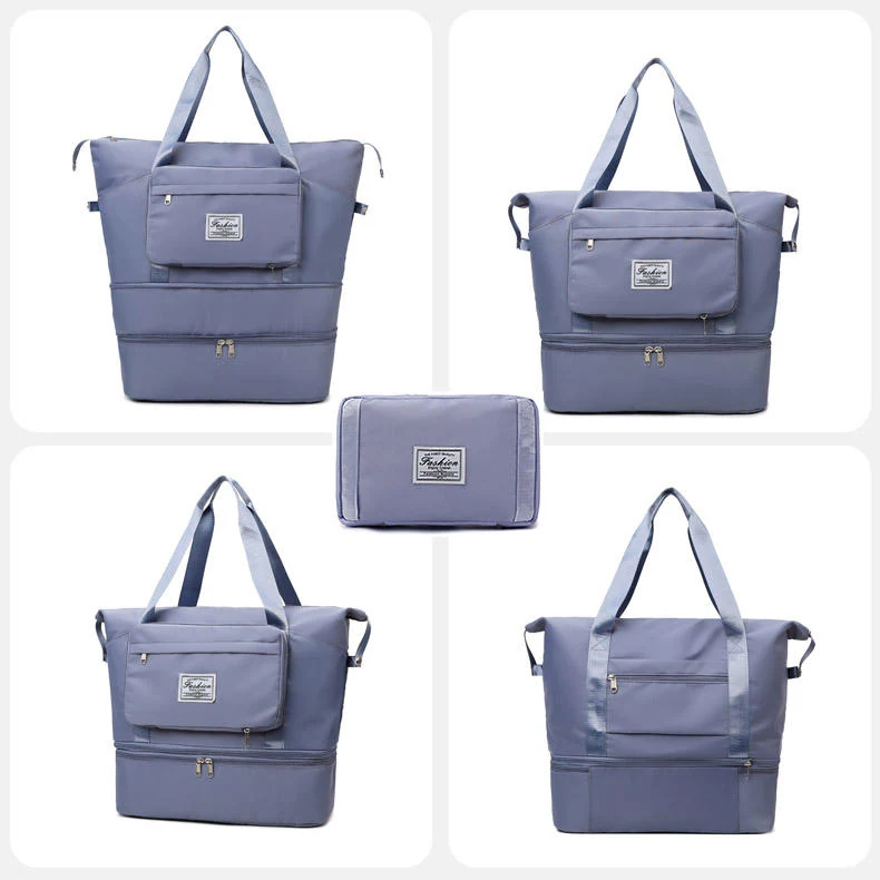 Foldable Expandable Gym Duffel with Shoe Pocket Sky Blue color SKU reference