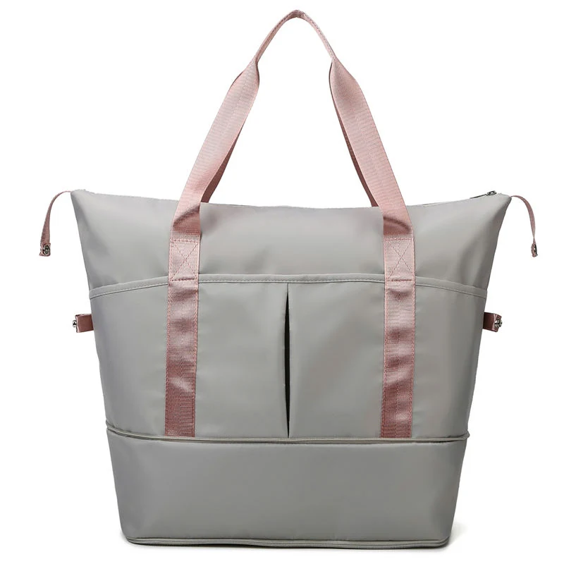 Expandable Oxford Weekender with Wet/Dry Storage Light Gray color SKU reference