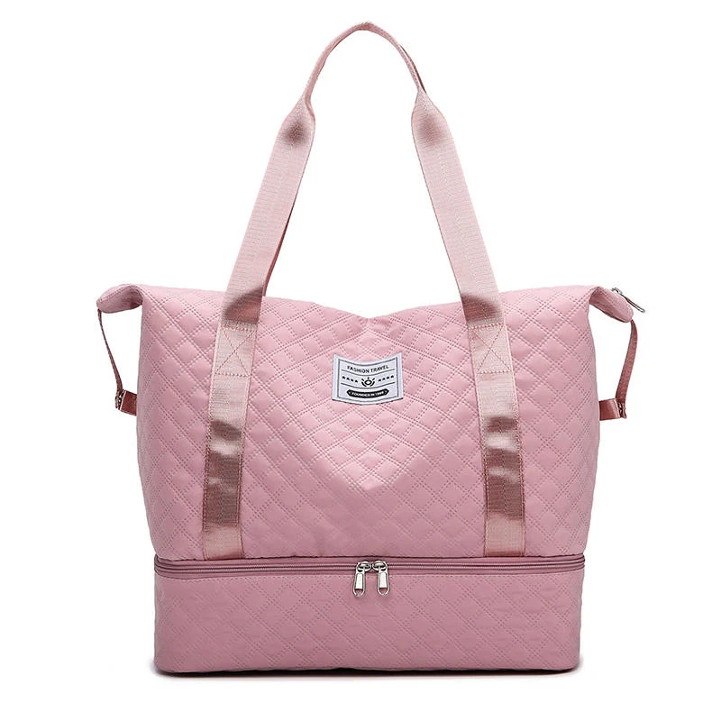 Quilted Nylon Weekender with Shoe Compartment Pink color SKU reference
