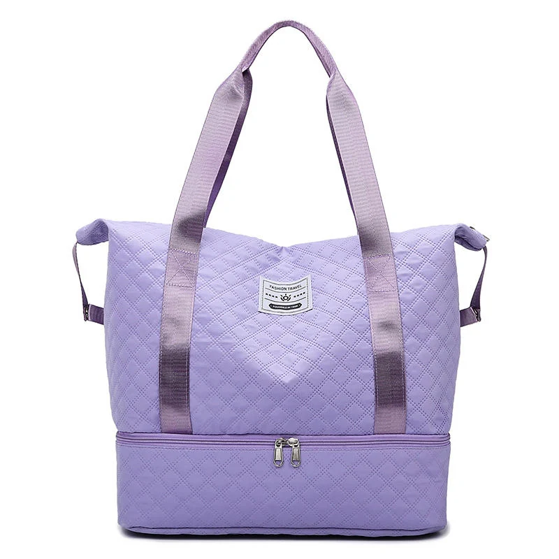 Quilted Nylon Weekender with Shoe Compartment Purple color SKU reference