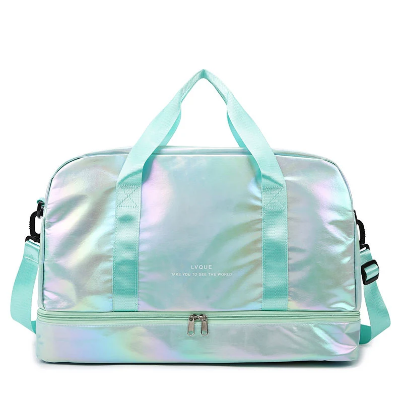 Holographic Pearl-Finish Weekender with Shoe Compartment Green color SKU reference