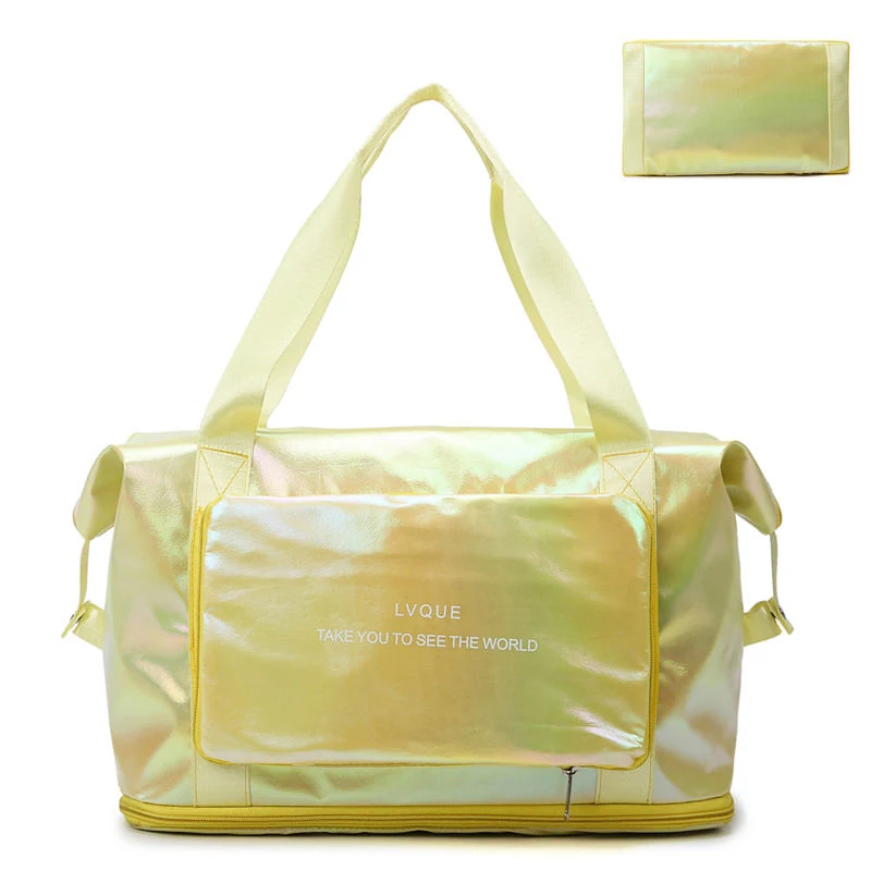 Foldable Nylon Travel Duffel with Laser Finish & Side Pocket Yellow color SKU reference