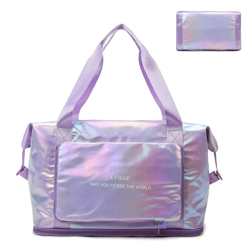 Foldable Nylon Travel Duffel with Laser Finish & Side Pocket Purple color SKU reference