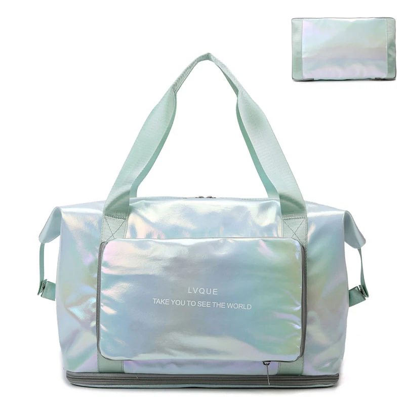 Foldable Nylon Travel Duffel with Laser Finish & Side Pocket Light Green color SKU reference
