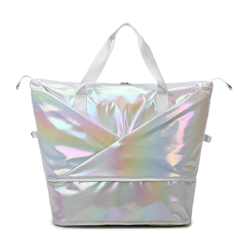 Expandable Pearlescent Oxford Travel Duffel White color SKU reference