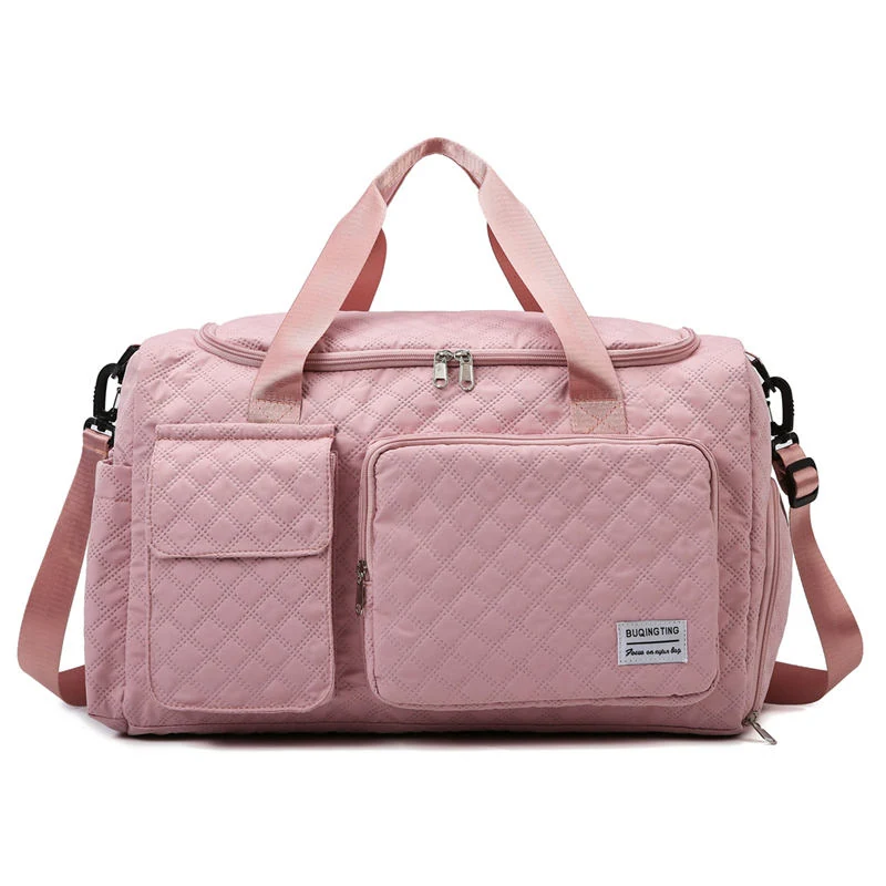 Quilted Travel Duffel with Shoe Compartment and Luggage Sleeve Blush color SKU reference