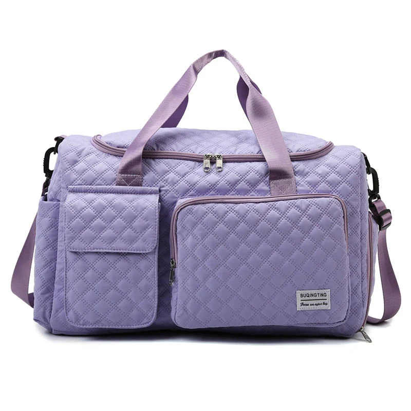 Quilted Travel Duffel with Shoe Compartment and Luggage Sleeve Purple color SKU reference