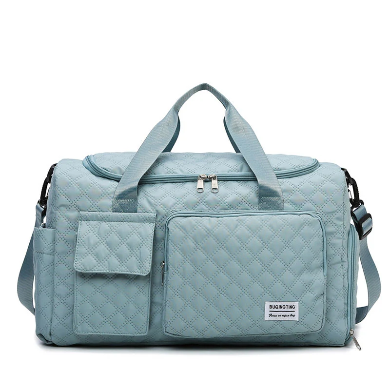 Quilted Travel Duffel with Shoe Compartment and Luggage Sleeve Sea Green color SKU reference
