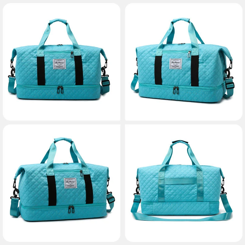 Quilted Weekender Duffel with Shoe Compartment Sky Blue color SKU reference