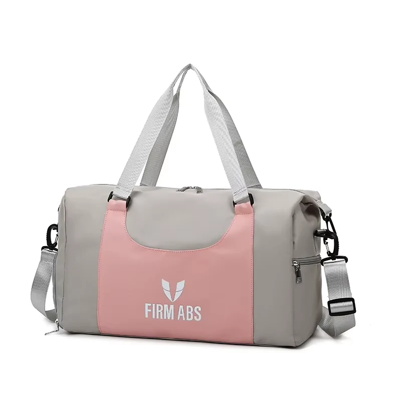 25L Travel Duffel Tote with Shoe & Wet/Dry Storage Gray and Pink color SKU reference