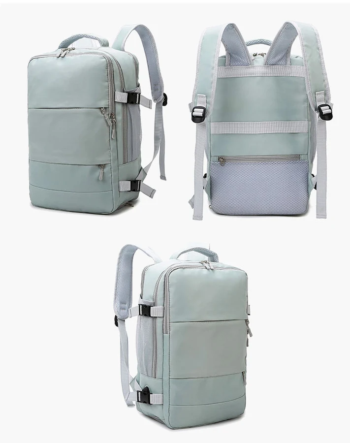 Nylon Travel Backpack with USB Port and Shoe Compartment Green color SKU reference