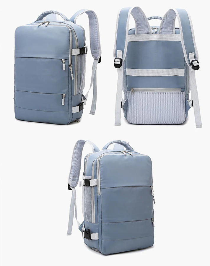 Nylon Travel Backpack with USB Port and Shoe Compartment Blue color SKU reference