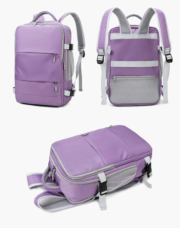 Nylon Travel Backpack with USB Port and Shoe Compartment Purple color SKU reference