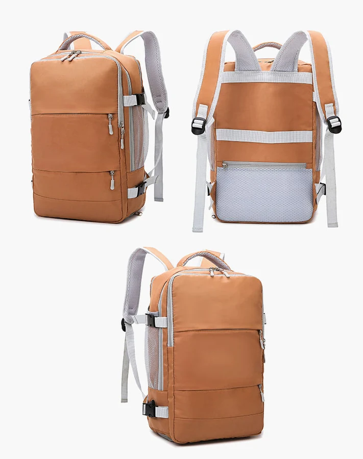 Nylon Travel Backpack with USB Port and Shoe Compartment Yellow color SKU reference