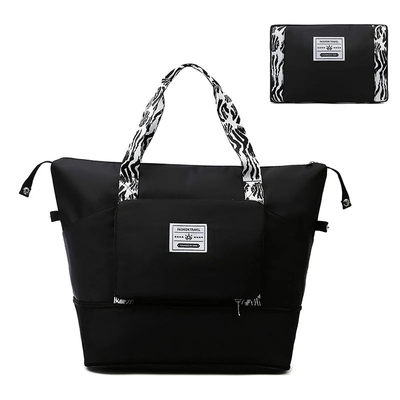 Color-Block Foldable Travel Duffel with Side Pocket Black color SKU reference