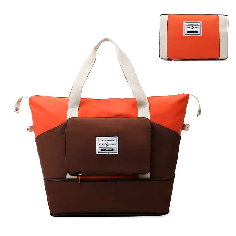Color-Block Foldable Travel Duffel with Side Pocket Orange color SKU reference