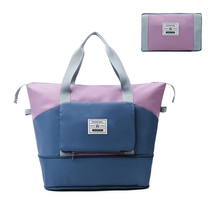 Color-Block Foldable Travel Duffel with Side Pocket Sky Blue color SKU reference