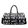 Letter-Print PU Travel Duffel with Adjustable Shoulder Strap Black color SKU reference