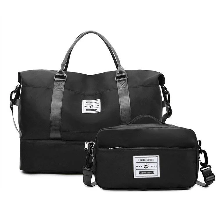 Oxford Two-Piece Travel Duffel Set with Wet/Dry Storage Black color SKU reference