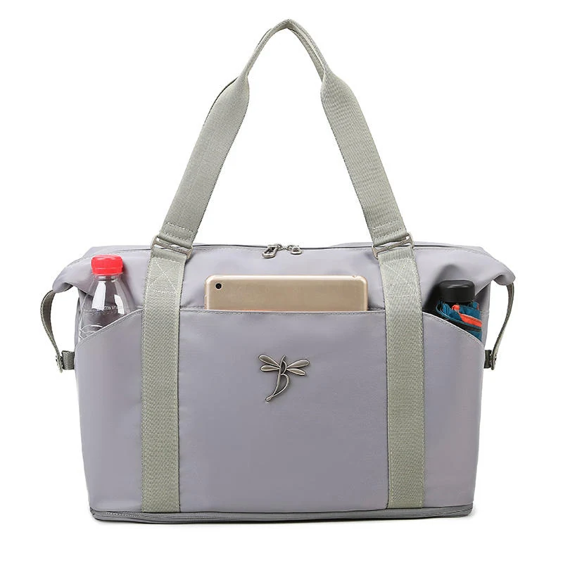 Expandable Nylon Weekender Duffel with Multi-Pocket Storage Light Gray color SKU reference