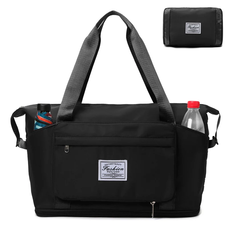 Expandable Foldable Weekender Tote with Luggage Sleeve Black color SKU reference