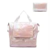 Holographic Foldable Gym Tote with Bottom Shoe Compartment Blush color SKU reference