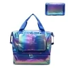 Holographic Foldable Gym Tote with Bottom Shoe Compartment Dark blue color SKU reference