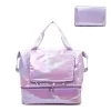 Holographic Foldable Gym Tote with Bottom Shoe Compartment Purple color SKU reference