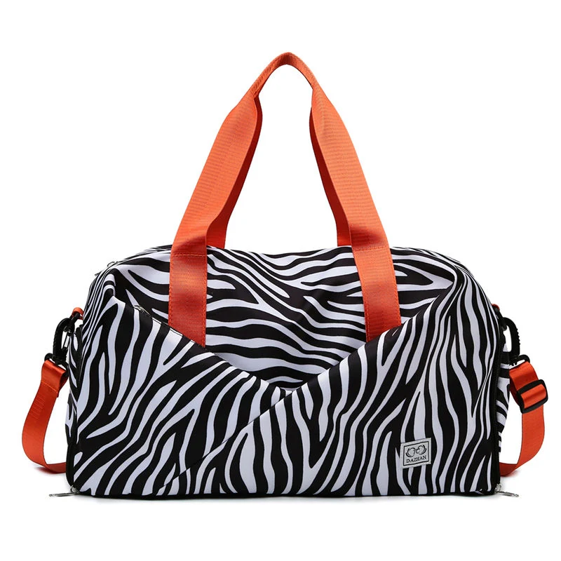Zebra-Stripe Weekender Duffel with Shoe Compartment Black color SKU reference