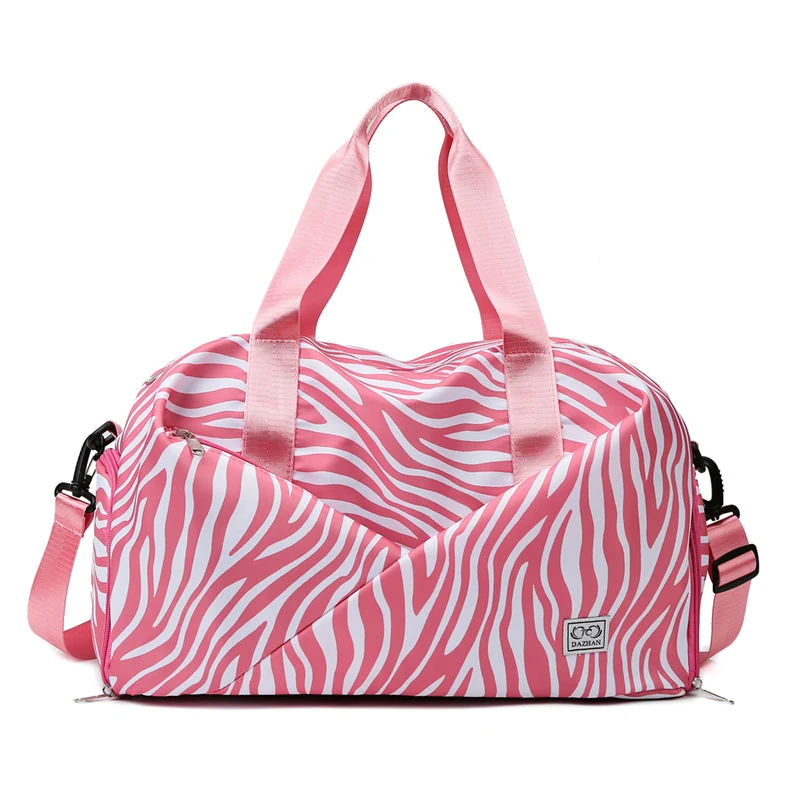 Zebra-Stripe Weekender Duffel with Shoe Compartment Pink color SKU reference