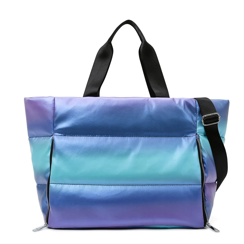 Quilted Rainbow Yoga Weekender with Mat Pocket Blue gradient color SKU reference