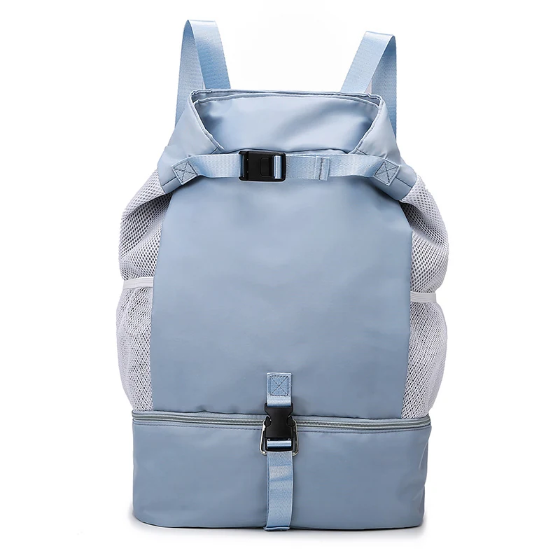 Nylon Gym Travel Bag with Shoe Compartment and Side Mesh Pocket Khaki color SKU reference