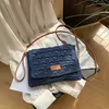 Woven Straw Crossbody Bag with Adjustable PU Strap Dark Blue color SKU reference
