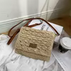 Woven Straw Crossbody Bag with Adjustable PU Strap Beige color SKU reference