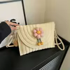 Flower-Decorated Woven Summer Crossbody Bag Beige color SKU reference