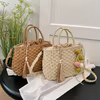 Drawstring Straw Crossbody with Tassel & Floral Pendant Khaki color SKU reference