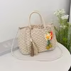 Straw Bucket Bag with Detachable Pearl Strap & Flower Tassel Beige / style 2 color SKU reference