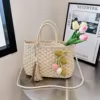 Straw Bucket Bag with Detachable Pearl Strap & Flower Tassel Beige / style 3 color SKU reference