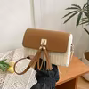 Square Woven Straw Crossbody with Chain Detail & Tassel White color SKU reference