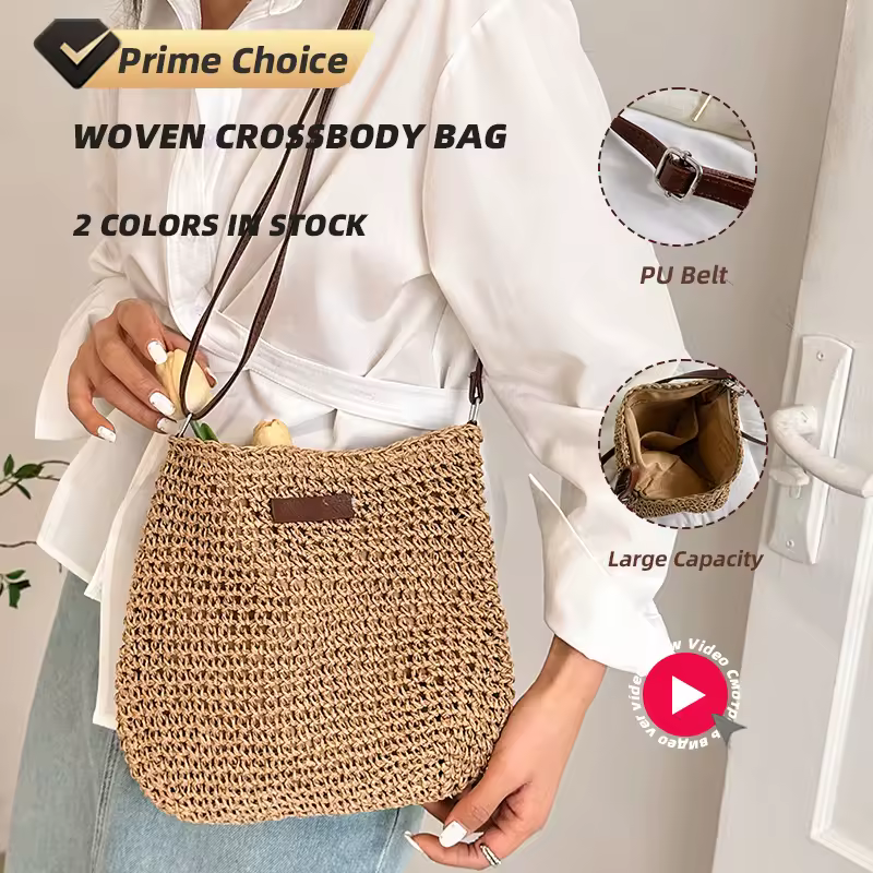 Woven Women’s Tote & Crossbody Bag with PU Strap product reference image