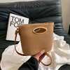 Floral Straw Bucket Tote with Metal Handle Khaki / Style 1 color SKU reference